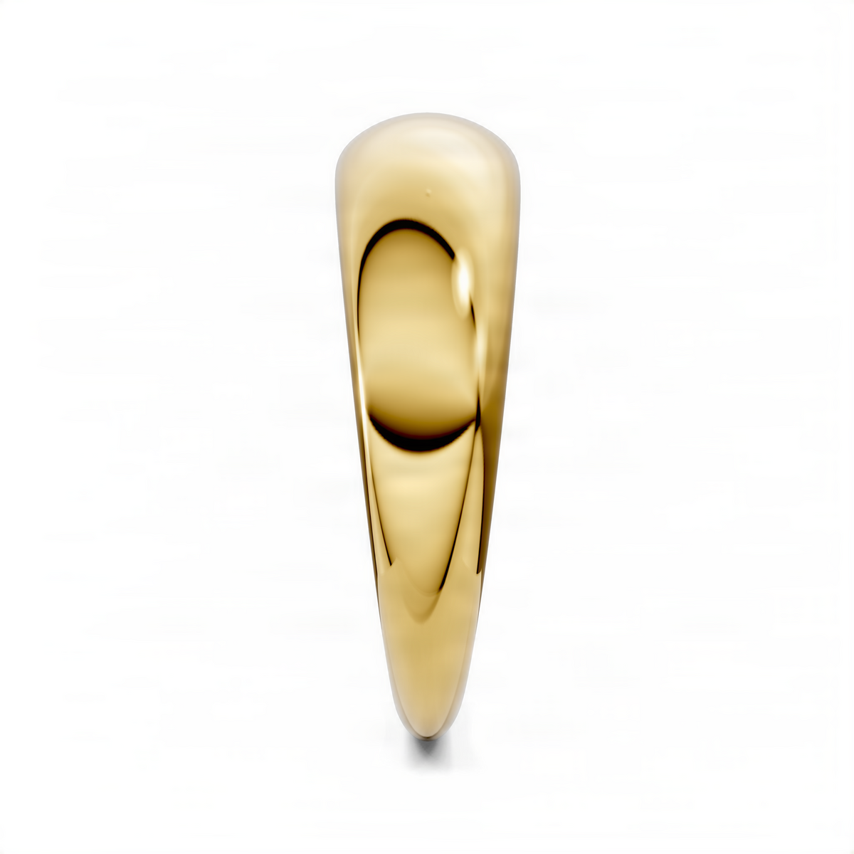 Polished yellow gold dome ring, vertical front view with rounded shoulders