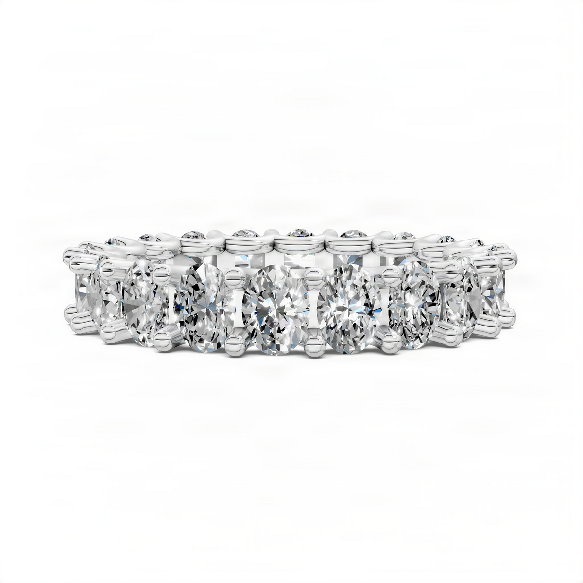 Oval eternity ring in white gold with a continuous row of brilliant-cut oval diamonds