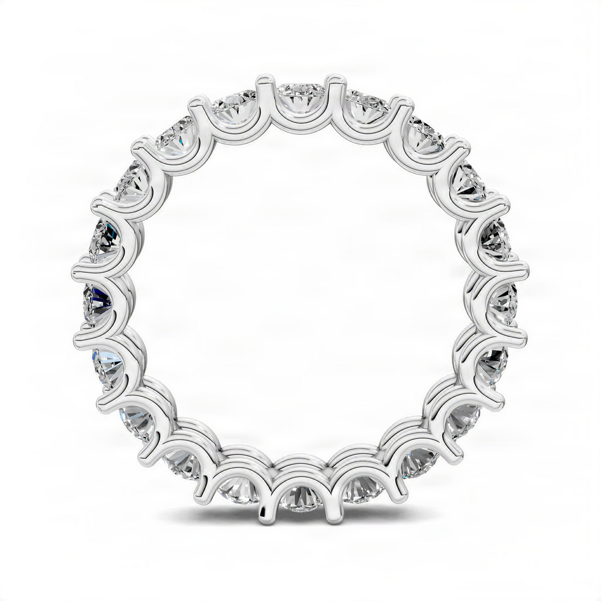 Oval eternity ring in silver-tone metal with a continuous circle of oval diamonds