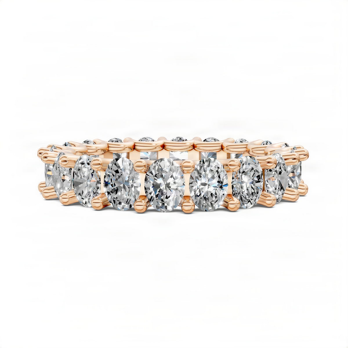 Oval eternity ring in rose gold with a row of brilliant-cut oval diamonds