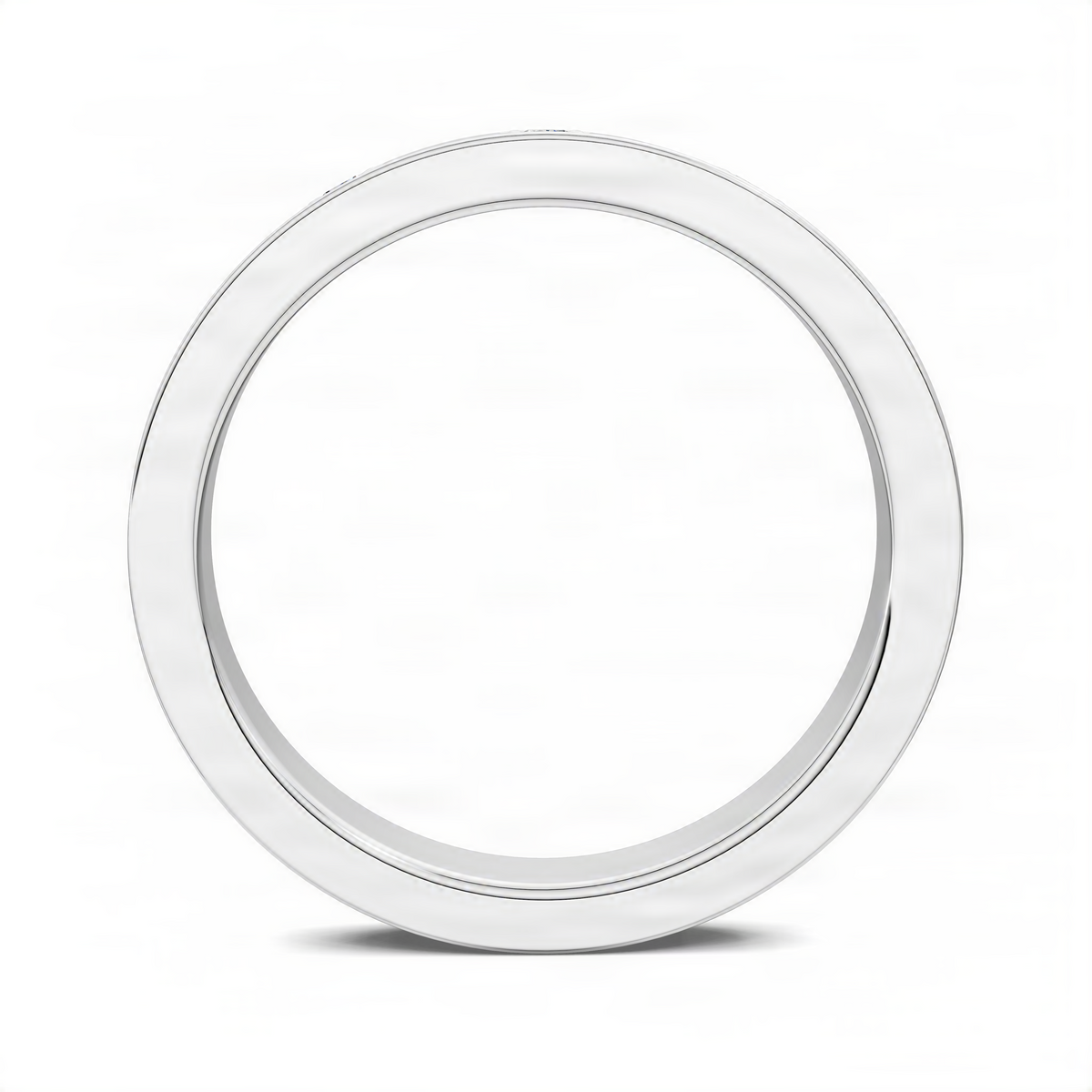 White gold polished ring band with smooth bezel profile, no stones visible from this angle.