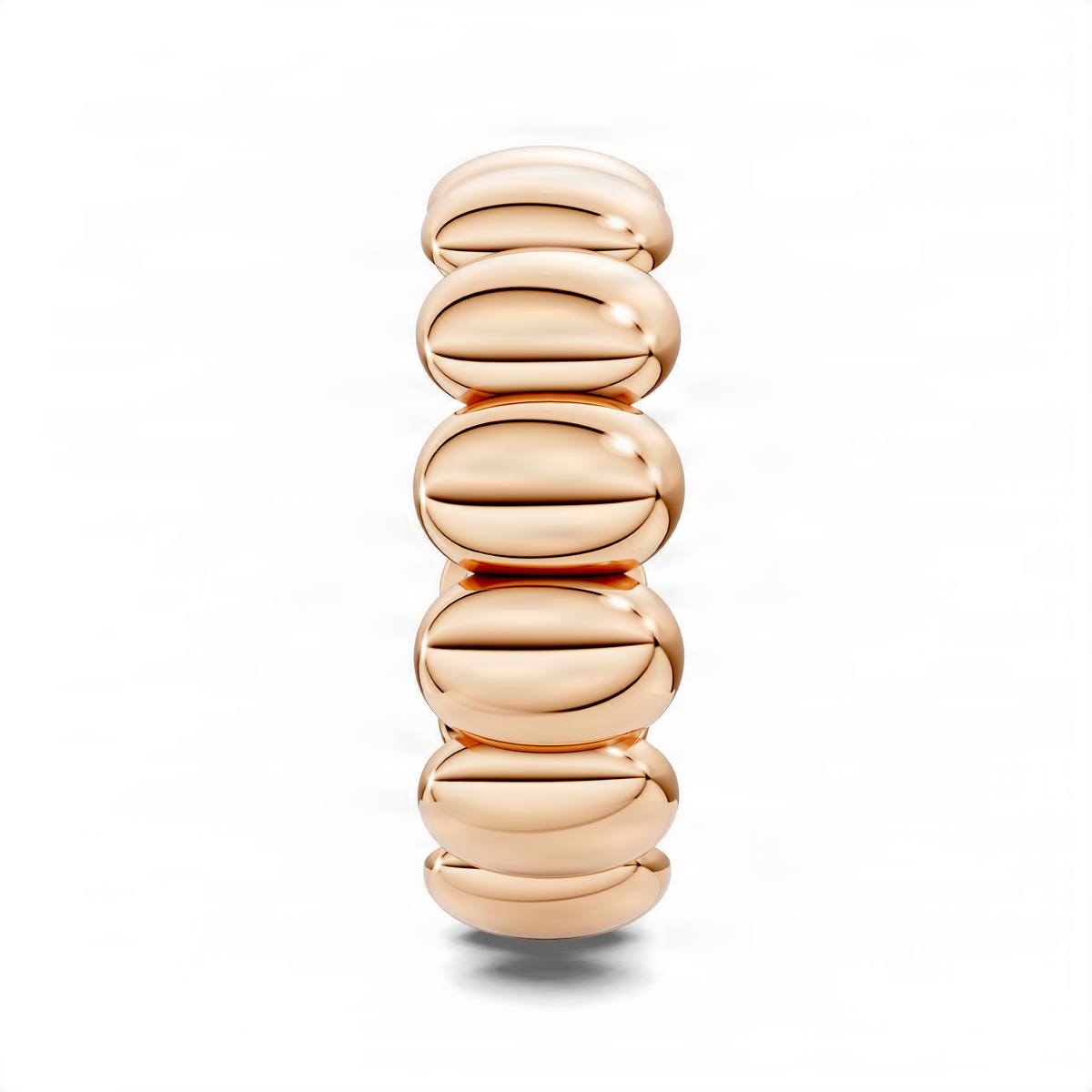 Rose gold-tone puffed stacker ring with multiple rounded bands, shiny finish