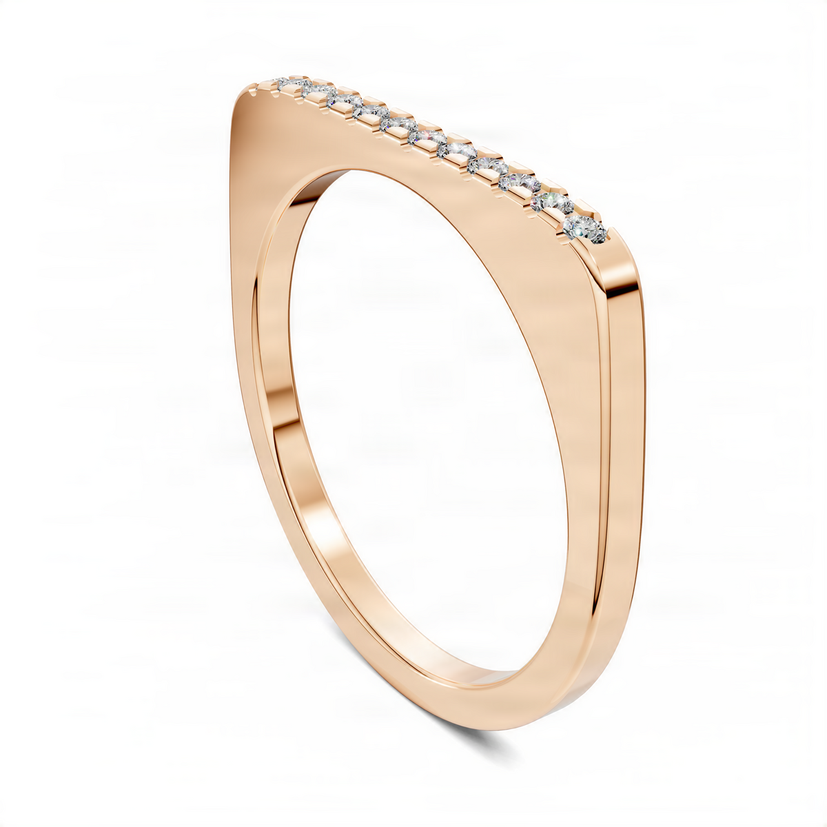 Stacker ring in rose gold with round-cut diamond accents across the band