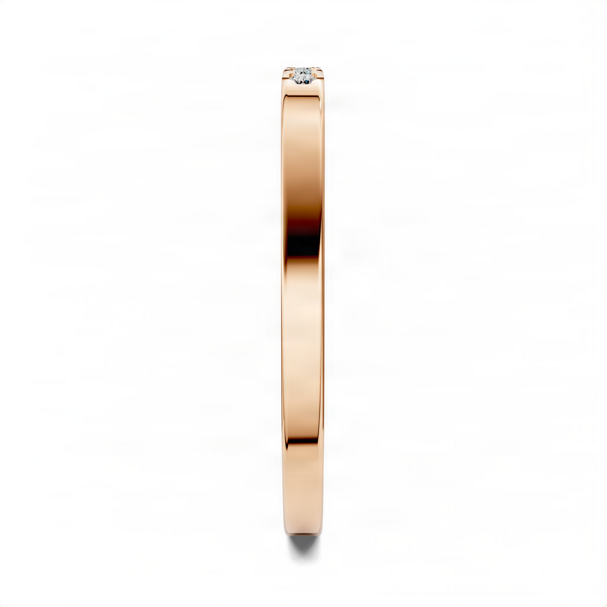 Stacker ring in rose gold, side view with small square diamond accent
