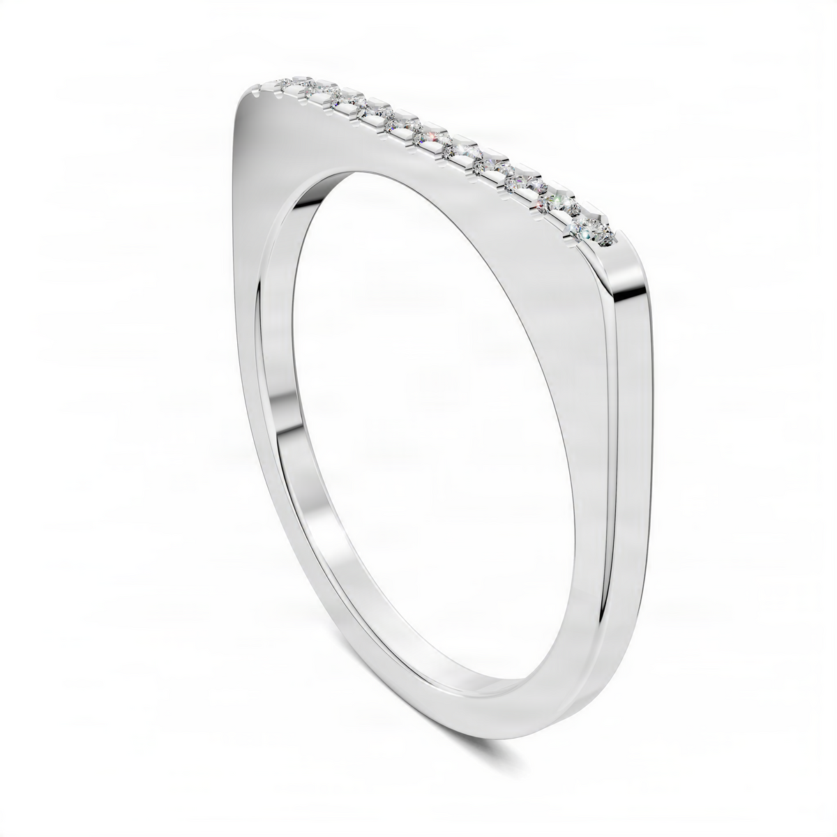 Stacker ring in white gold with round diamond accents along the top