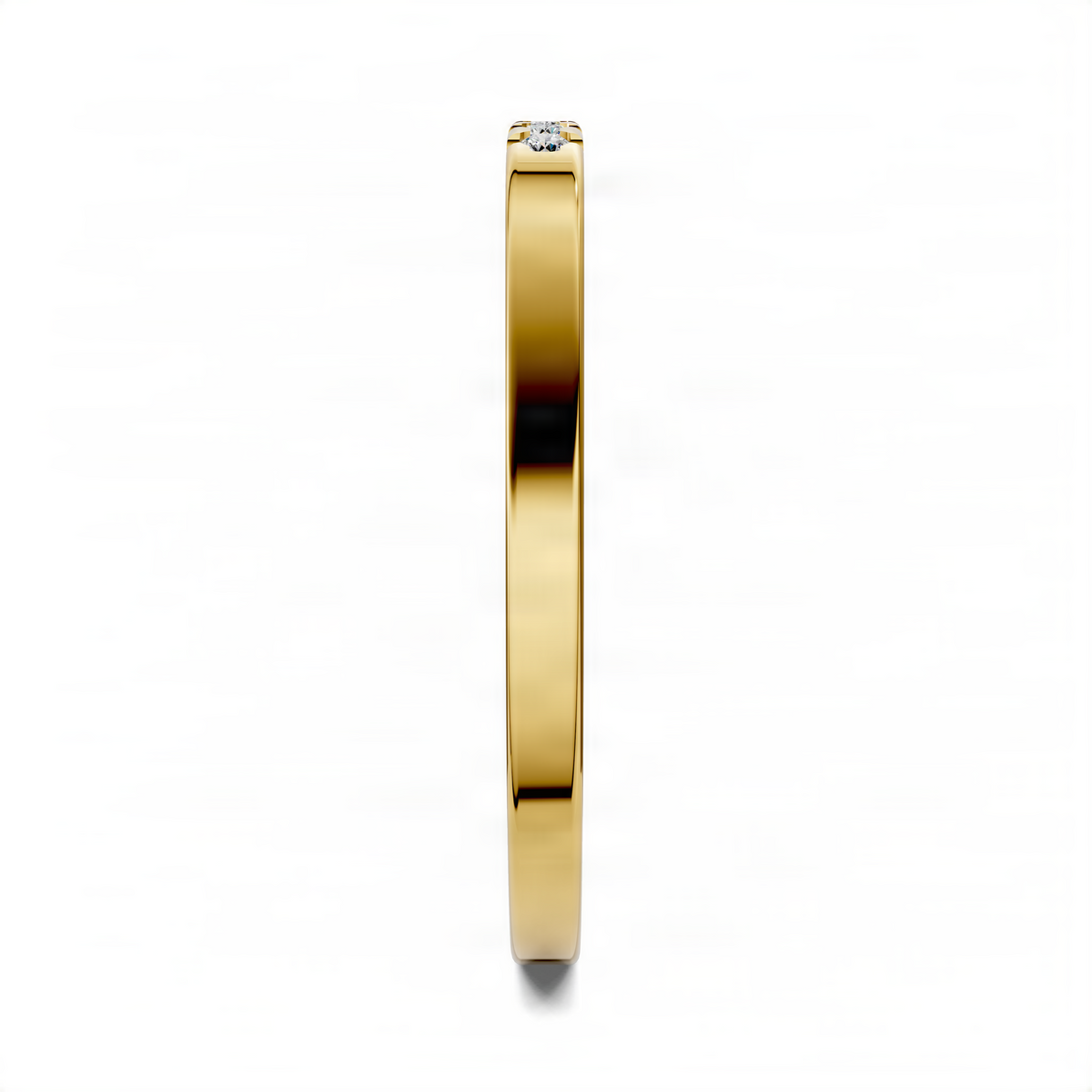 Stacker ring in yellow gold, viewed from the side with small diamond setting