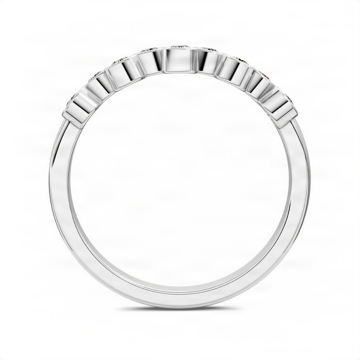 White gold bubble ring band with raised circular setting bezels, no stones visible