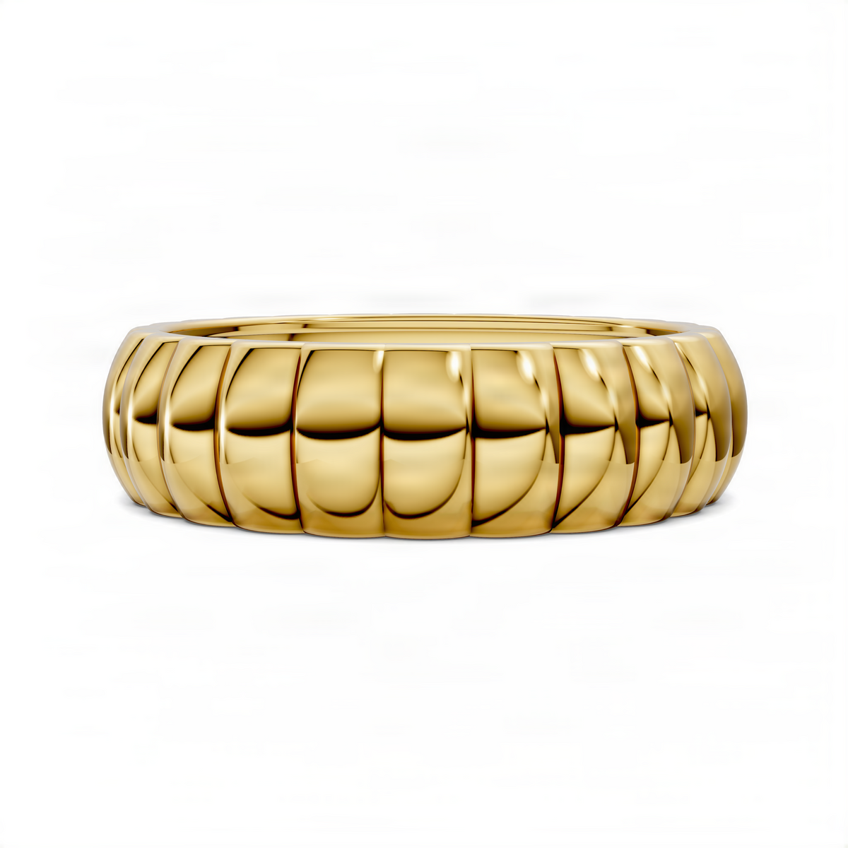 Puffy bold ring in yellow gold, wide side profile with rounded scalloped segments