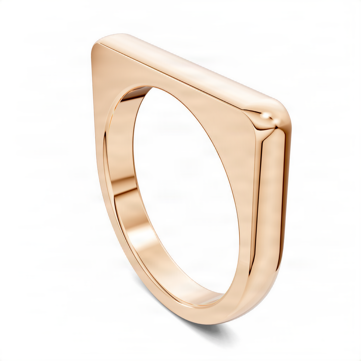 Bold stacker ring in rose gold, angled view with squared top edge