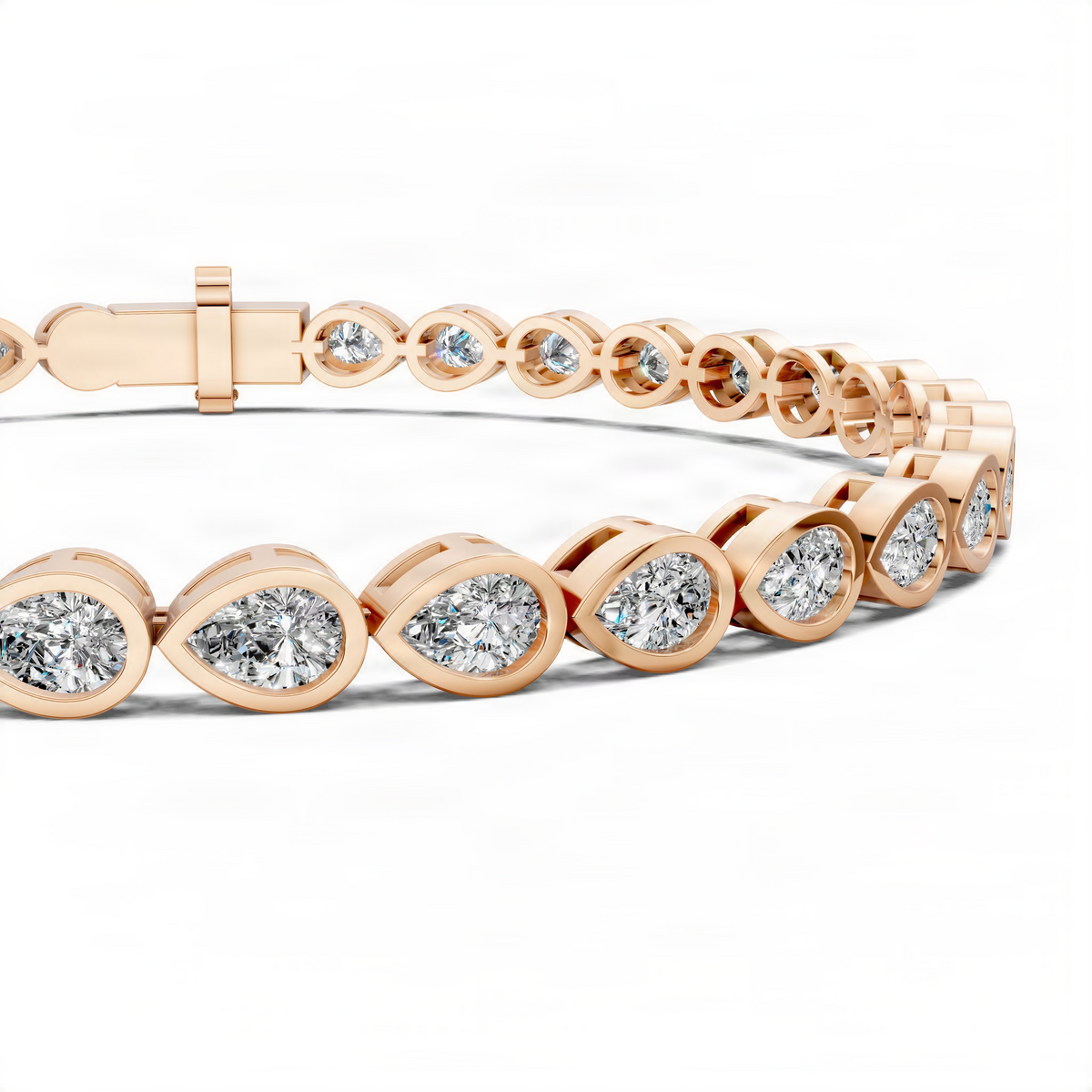 Rose gold bezel diamond bracelet with oval links and secure clasp