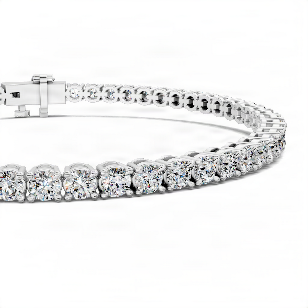 Lab diamond tennis bracelet in white gold with prong-set round stones