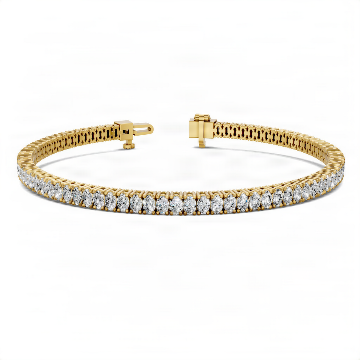 Tennis bracelet in yellow gold with round pavé-set clear stones