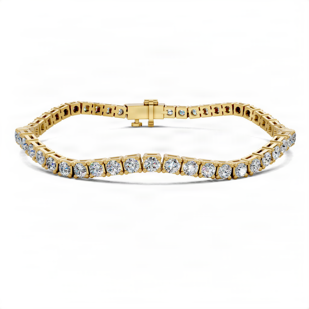 Yellow gold tennis bracelet with diamond-style stones set across the entire band