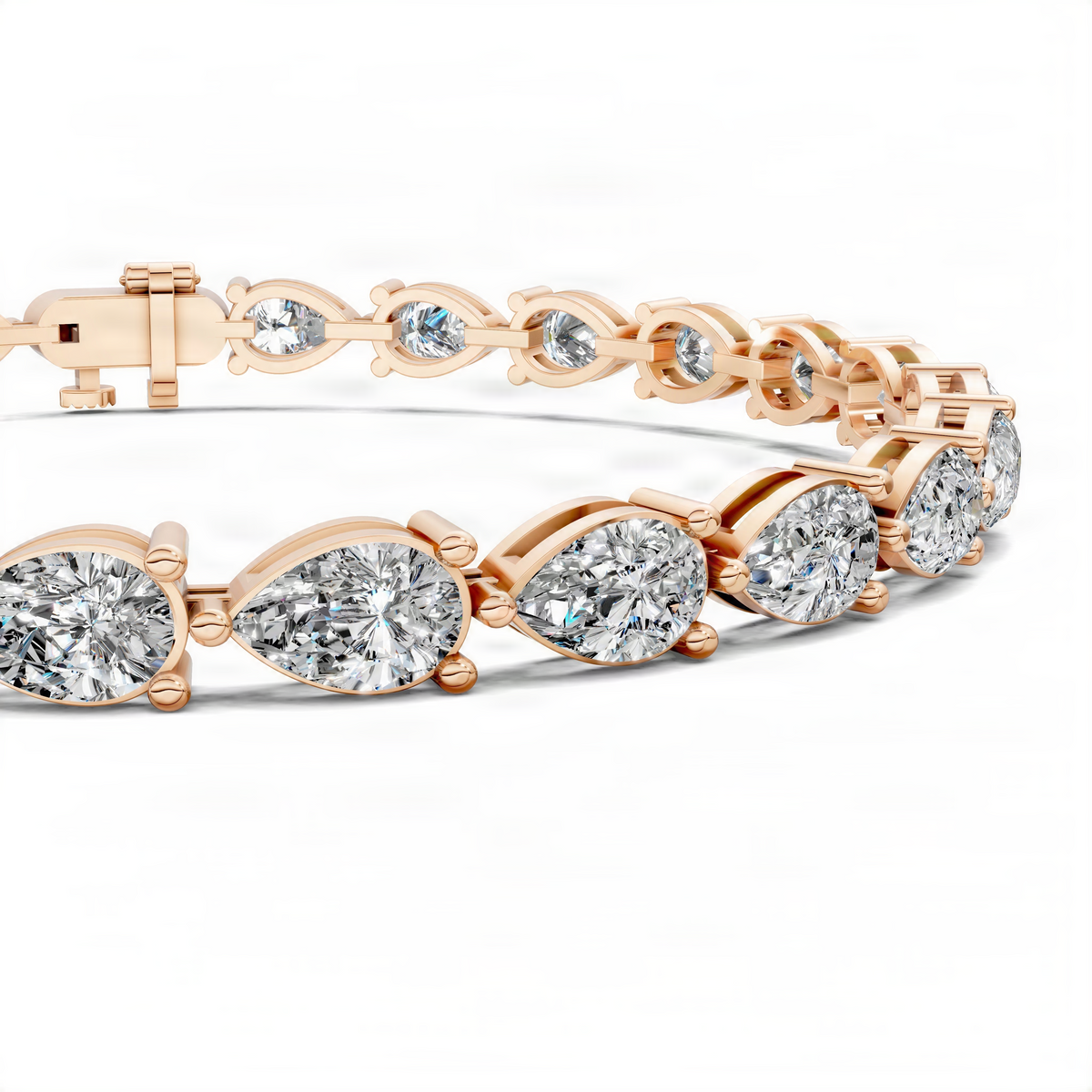 Rose gold tennis bracelet with round diamond-like stones and openwork links