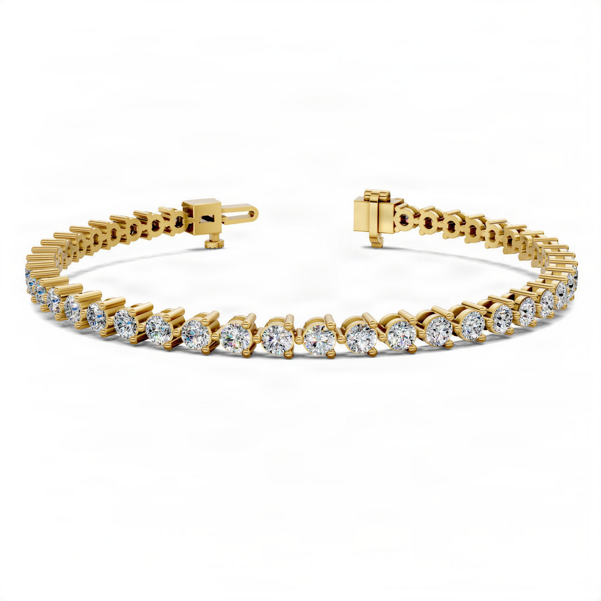 Three-prong tennis bracelet, rose gold with round prong-set diamonds and clasp