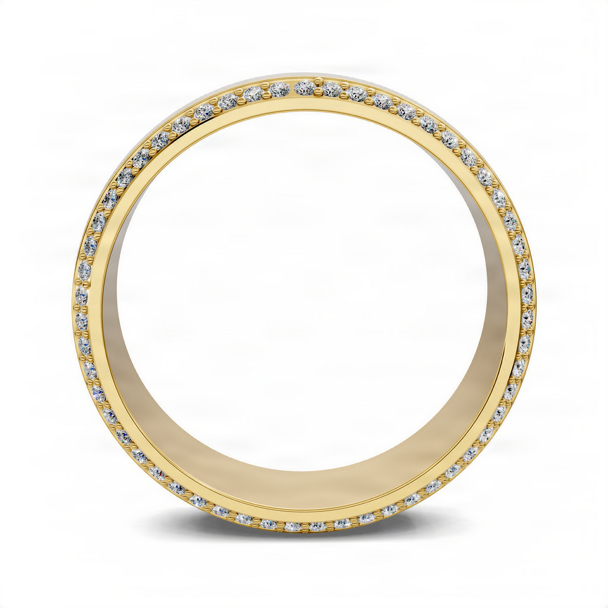 Opes Diamond Edge Band in yellow gold with pavé diamonds around the outer edge