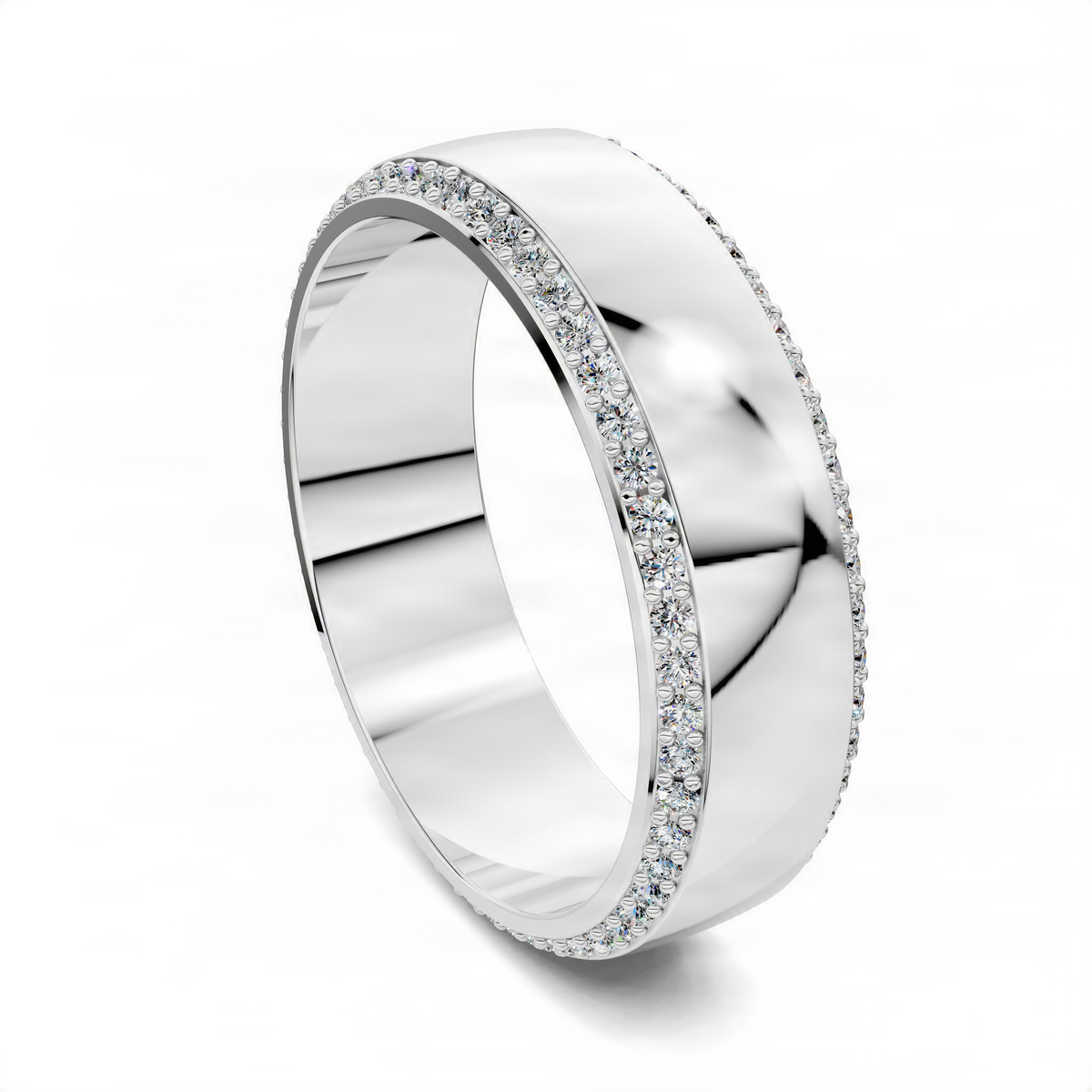 Opes diamond edge band ring in white gold with round-cut diamonds around the band