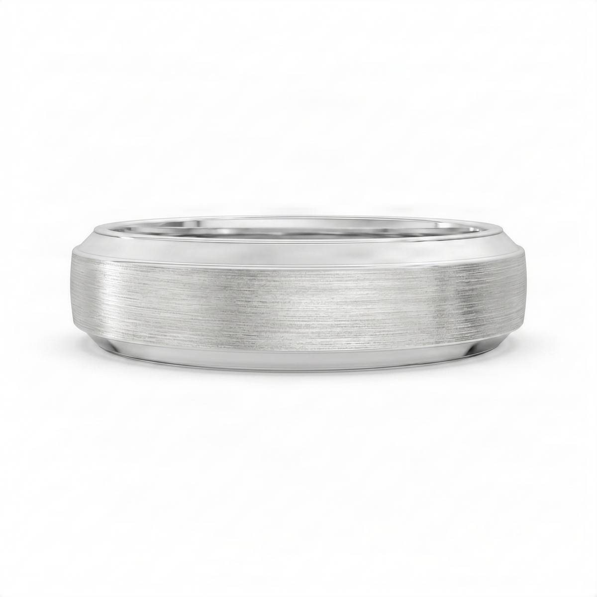 Matte silver-toned beveled band ring with brushed finish and smooth polished rim
