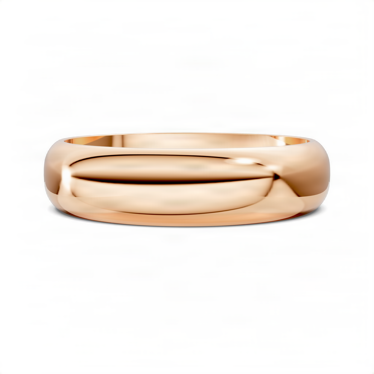 Opes domed band ring in rose gold, top view of polished curved band