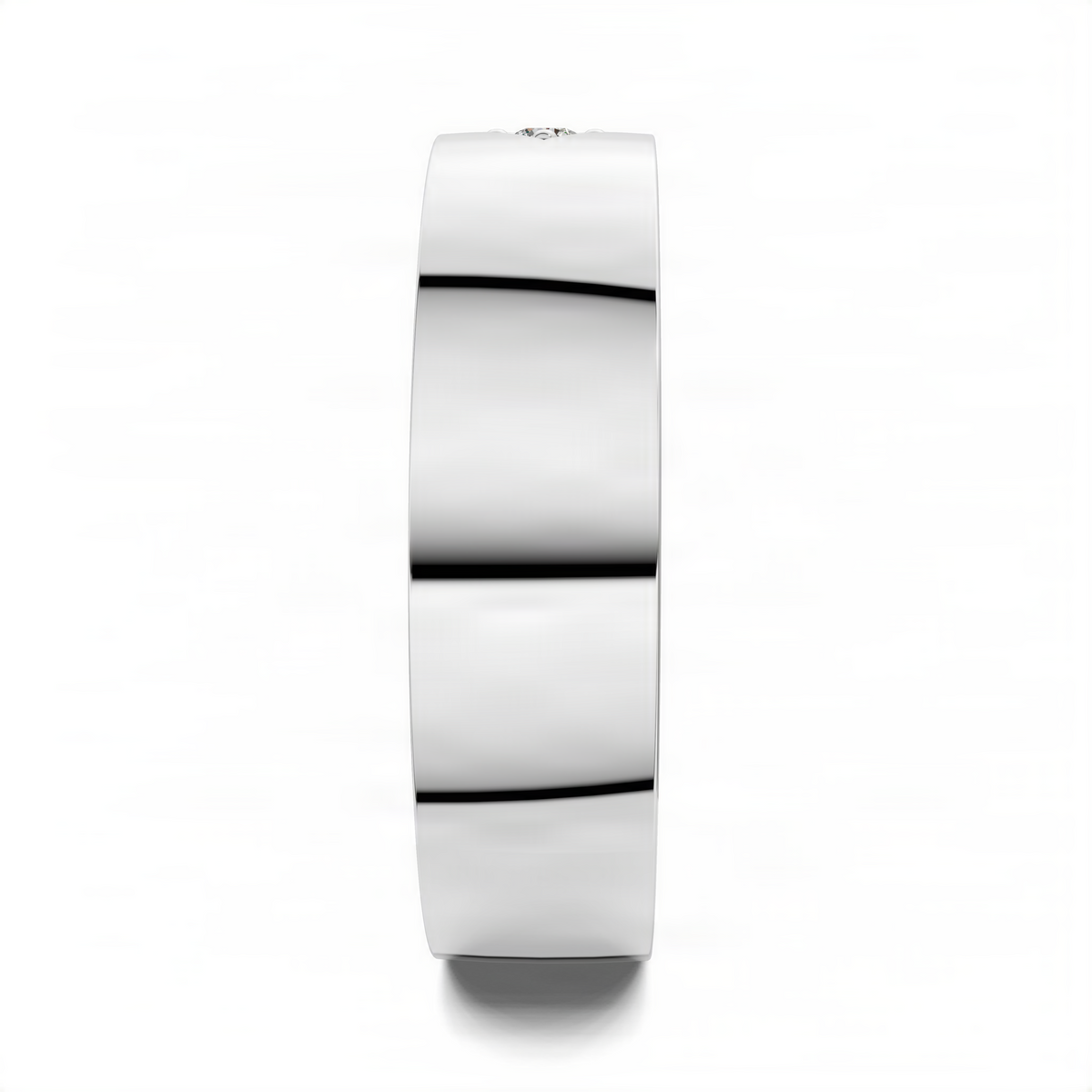 White gold diamond band ring, smooth polished band with subtle stepped edges