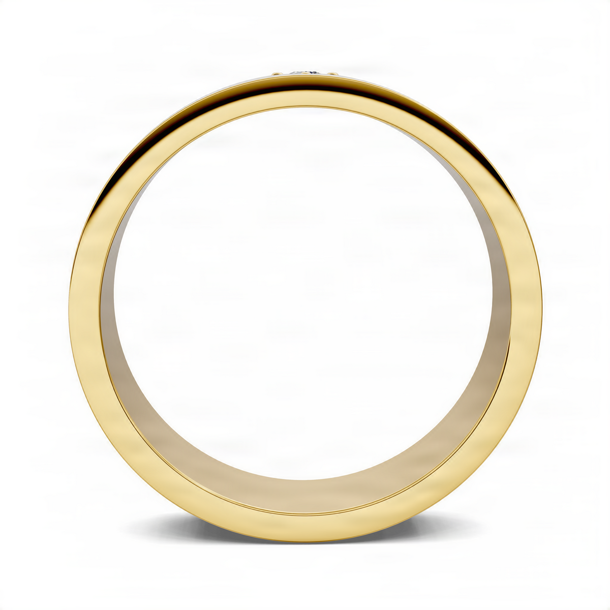 14K yellow gold diamond band ring, smooth polished round profile