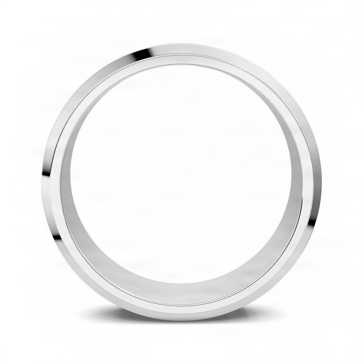 White gold matte beveled diamond band ring, angled top view
