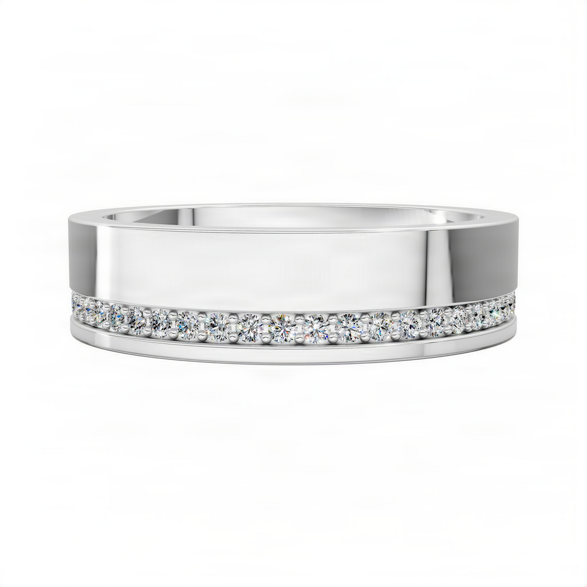 Eternity band ring in white gold with a row of pavé diamonds
