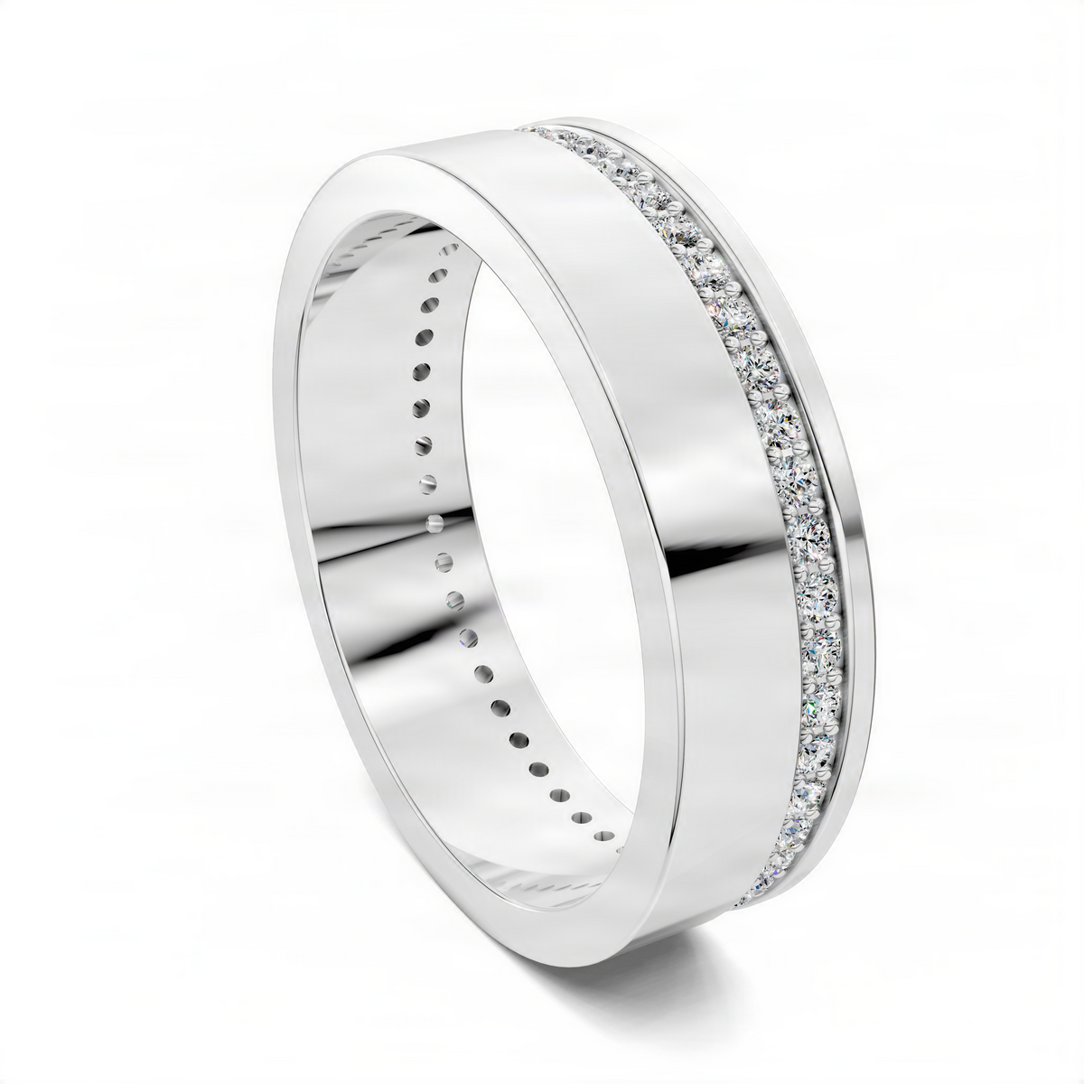 Opes Eternity Band in white gold with pavé diamond edge