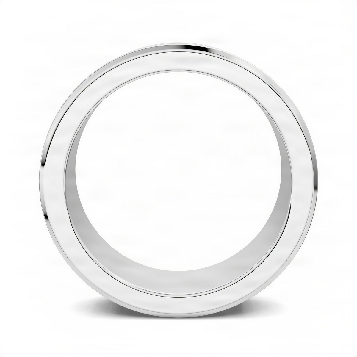 14k white gold diamond groove band ring shown from the side with a smooth polished band