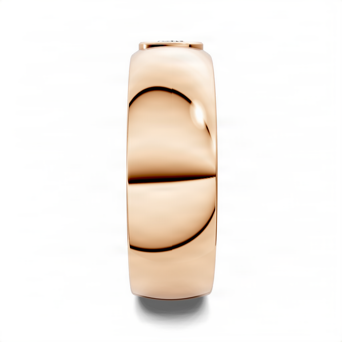 Rose gold bezel band ring with round diamond bezel, side profile