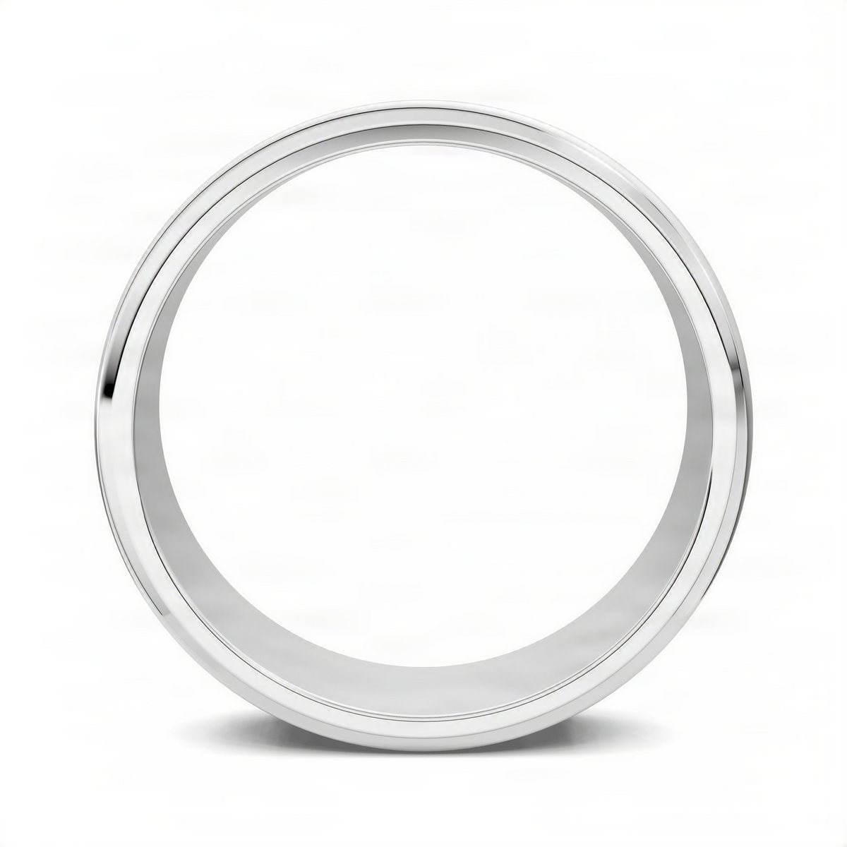 Silver-tone grooved matte band ring front view, wide smooth band with subtle grooves