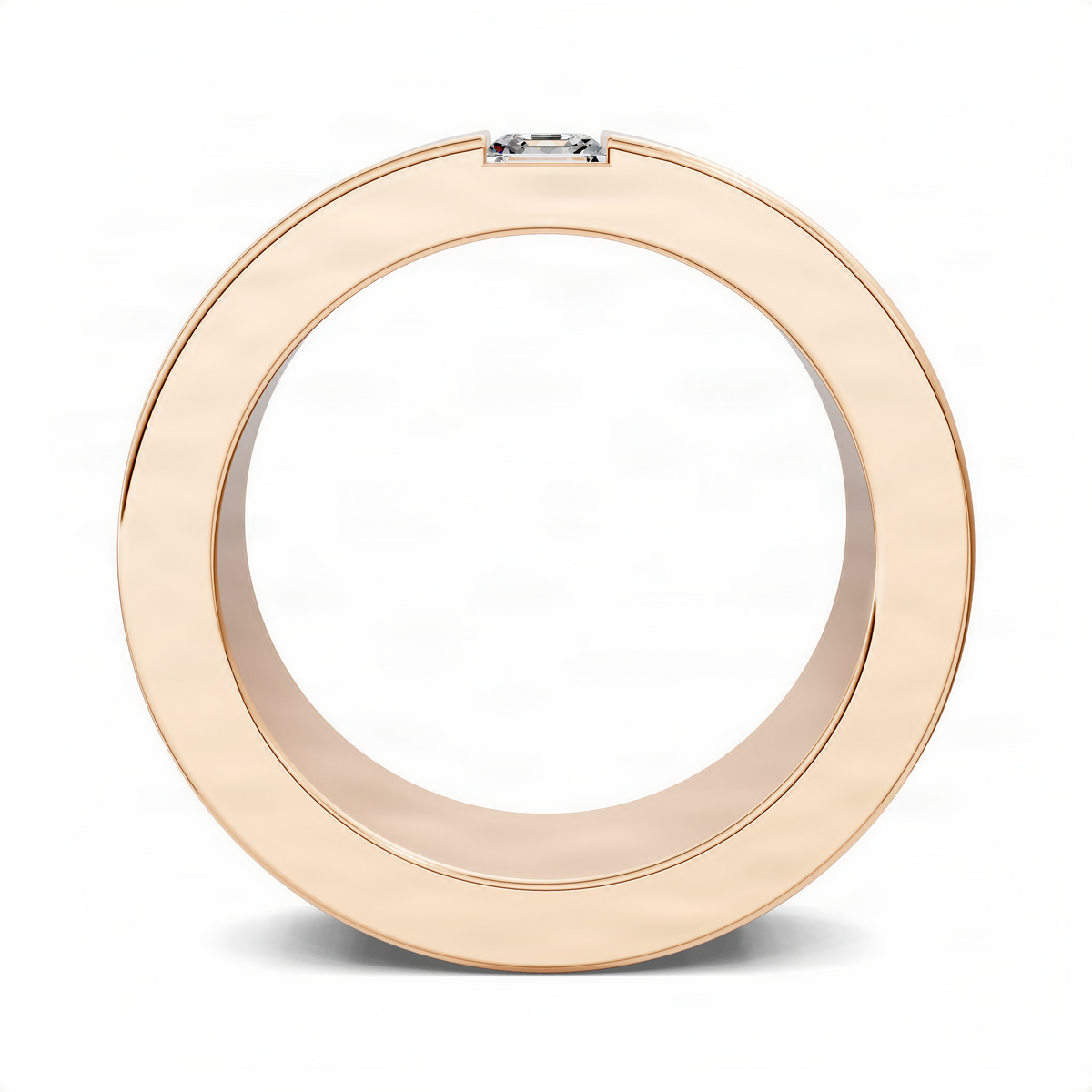 Rose gold tone dual band ring front with a small square Asscher-cut stone