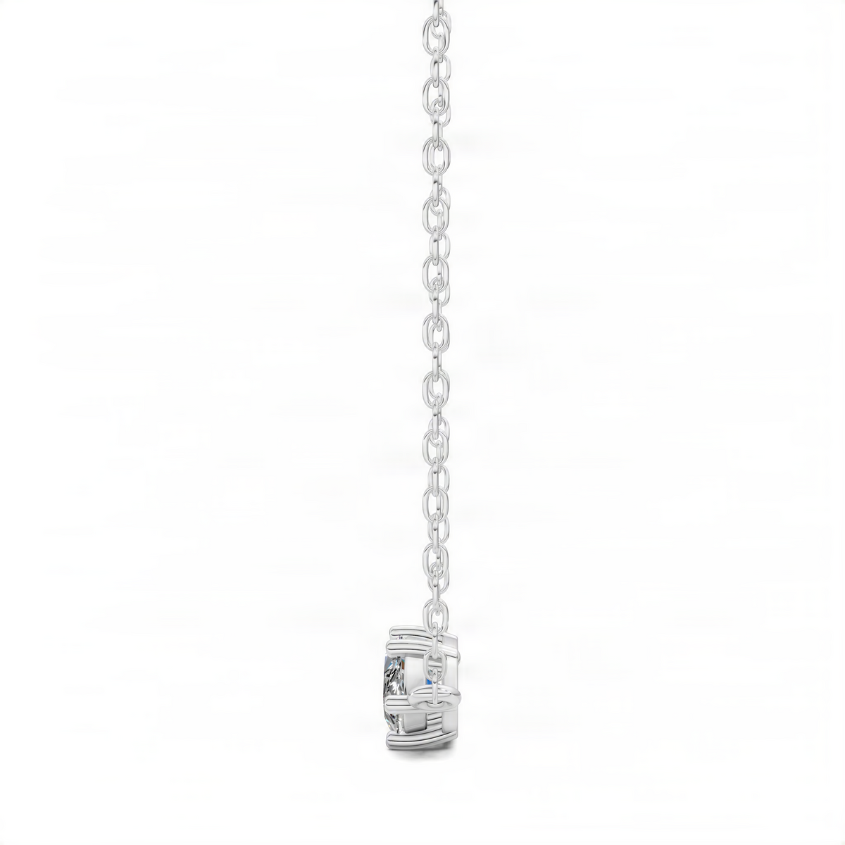 White gold pendant with engraved cylindrical charm and small rectangular stones on chain