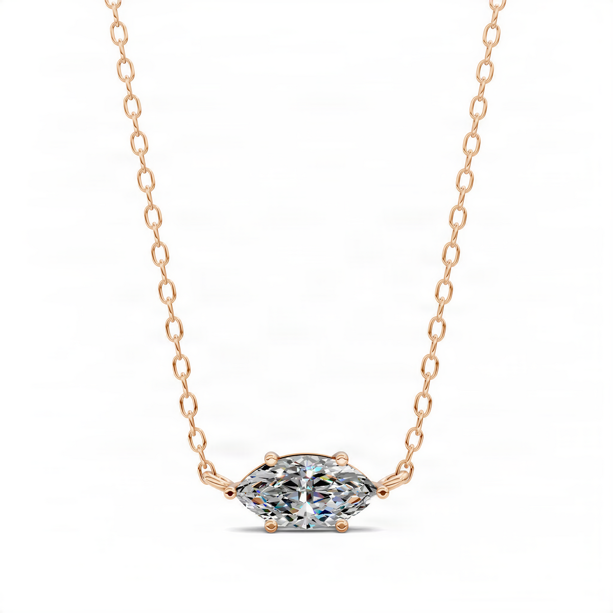 Rose gold marquise solitaire pendant necklace with marquise-cut center stone