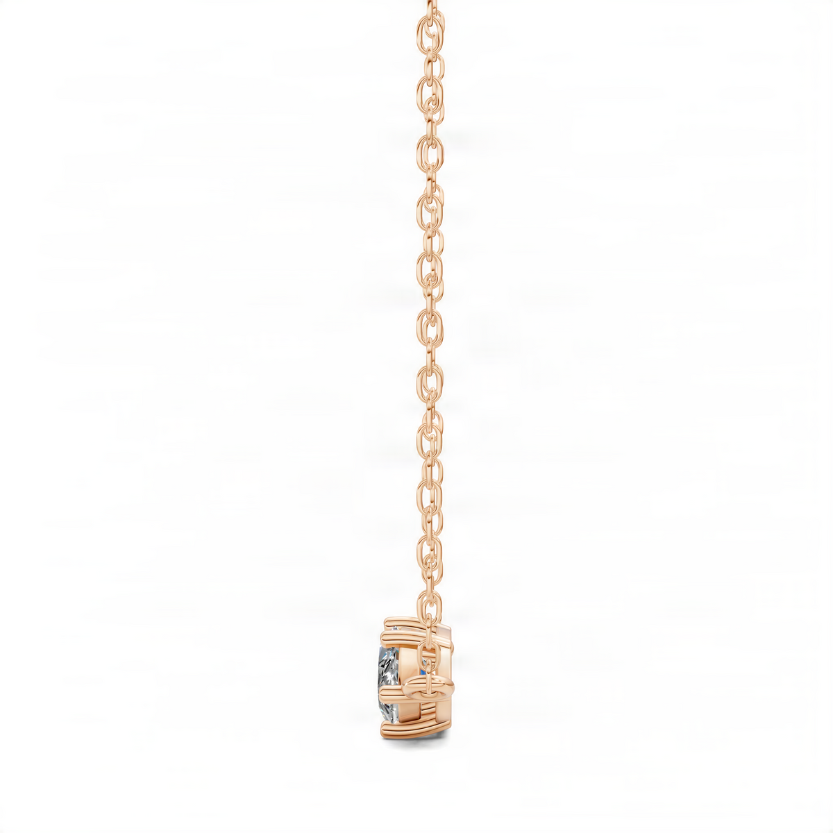 Rose gold pendant with engraved cylindrical charm and small rectangular stones on chain