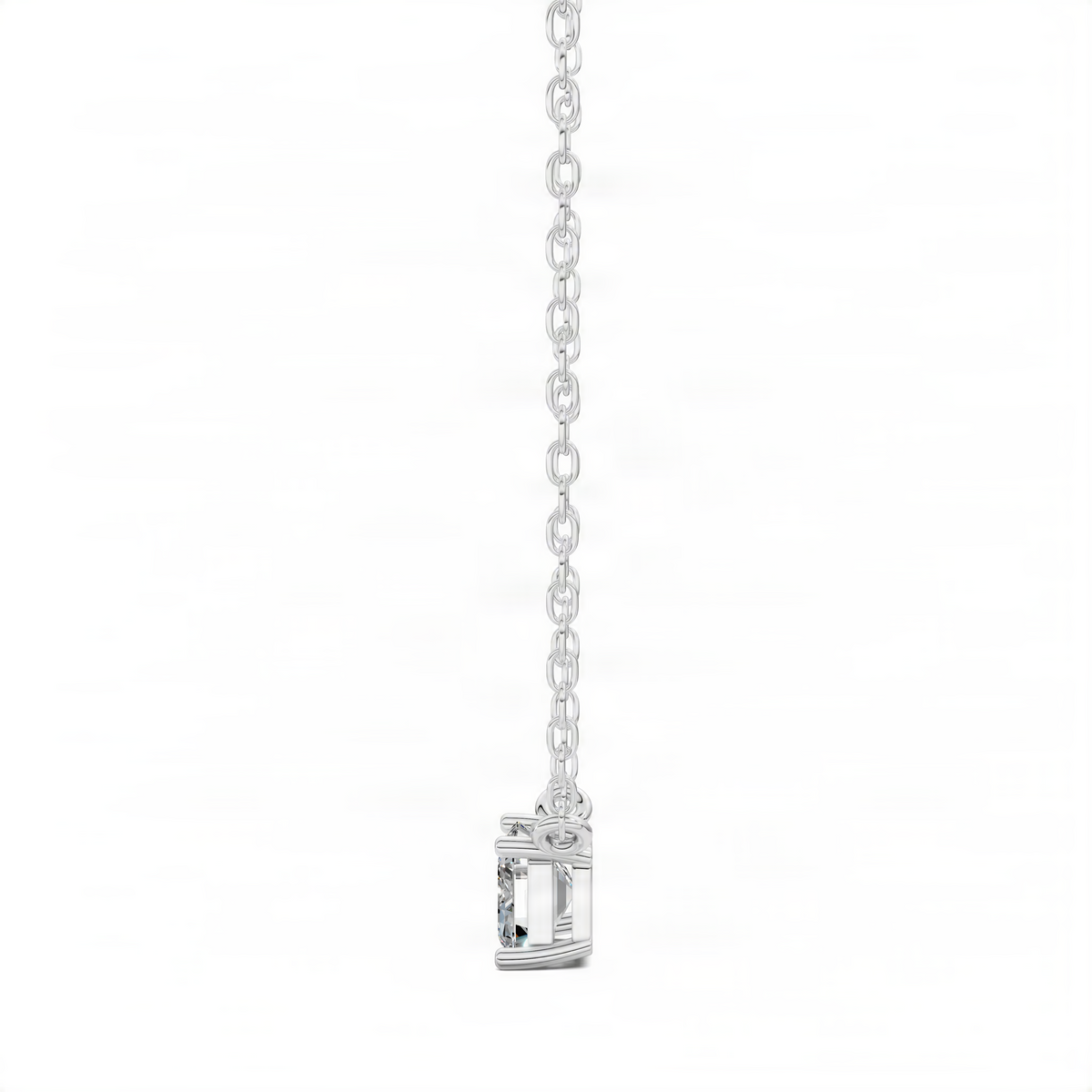 Solitaire emerald-cut gemstone pendant necklace, white gold tone back view