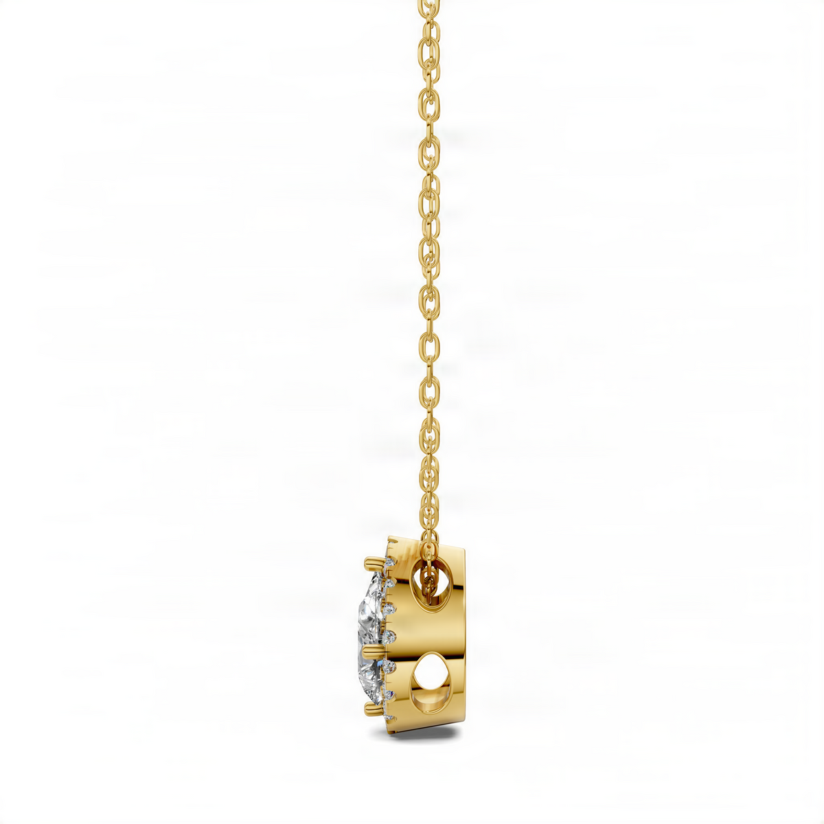 Yellow gold diamond pear pendant setting with link chain clasp detail