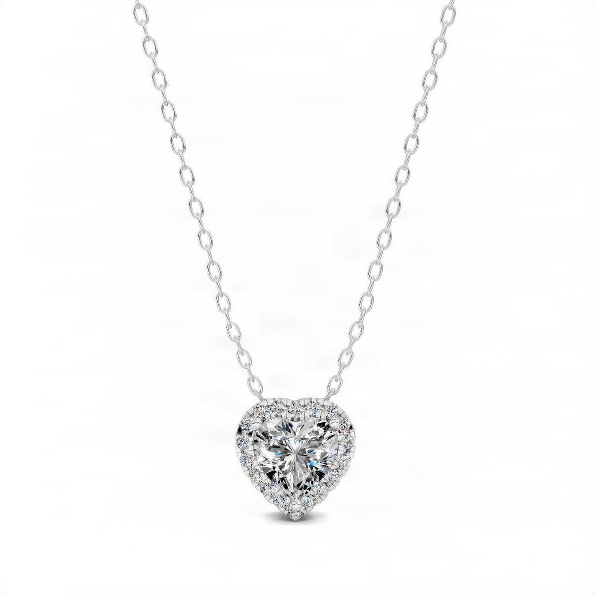Opes diamond heart pendant necklace on a fine white metal chain
