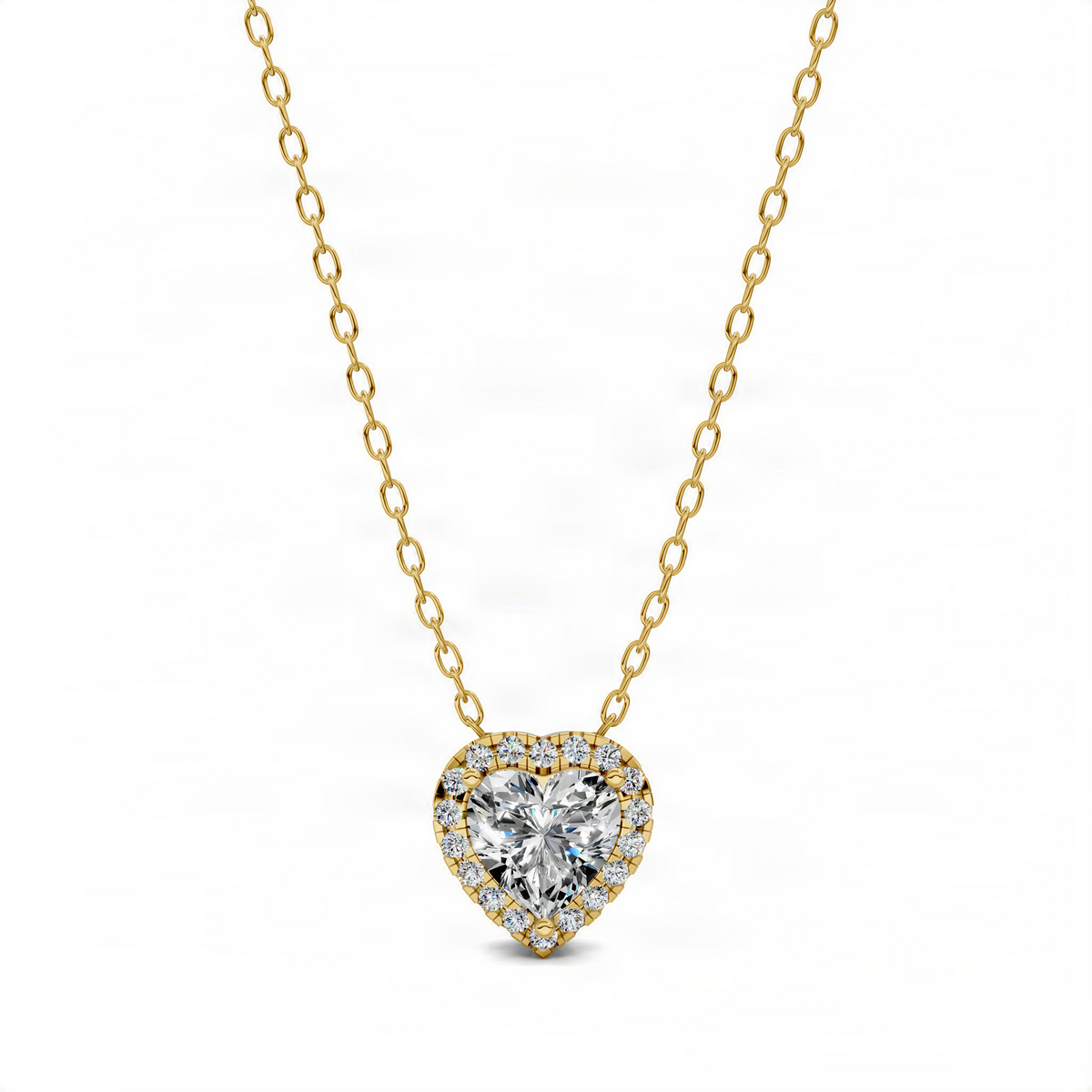 Opes diamond heart pendant necklace in yellow gold with halo setting