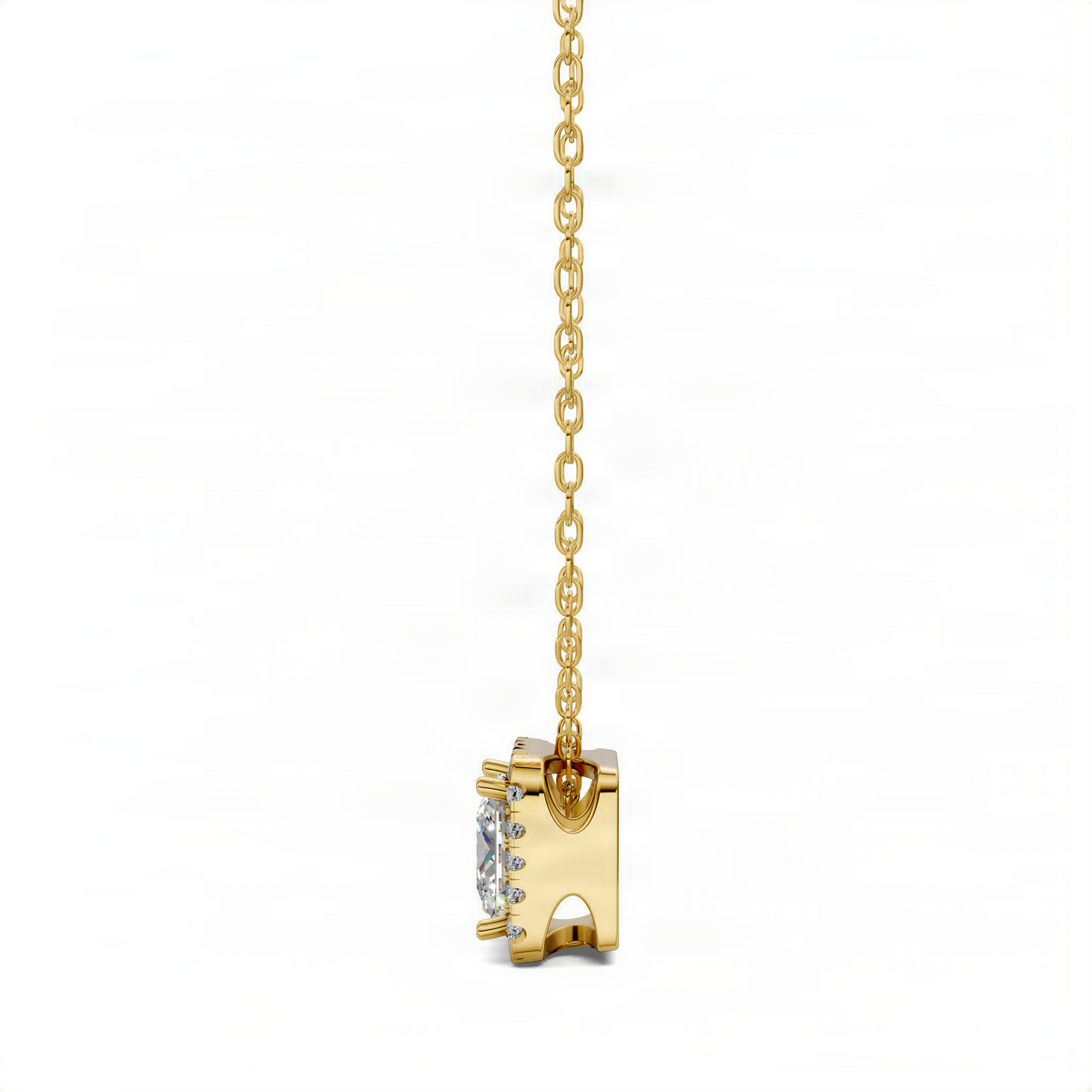 14k yellow gold princess-cut diamond pendant with prong-set side view