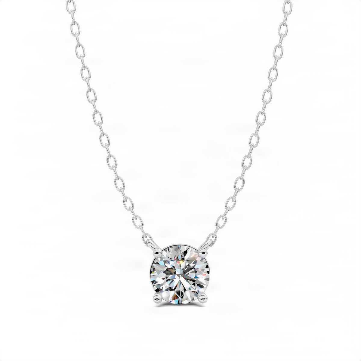 White gold round diamond pendant on link chain