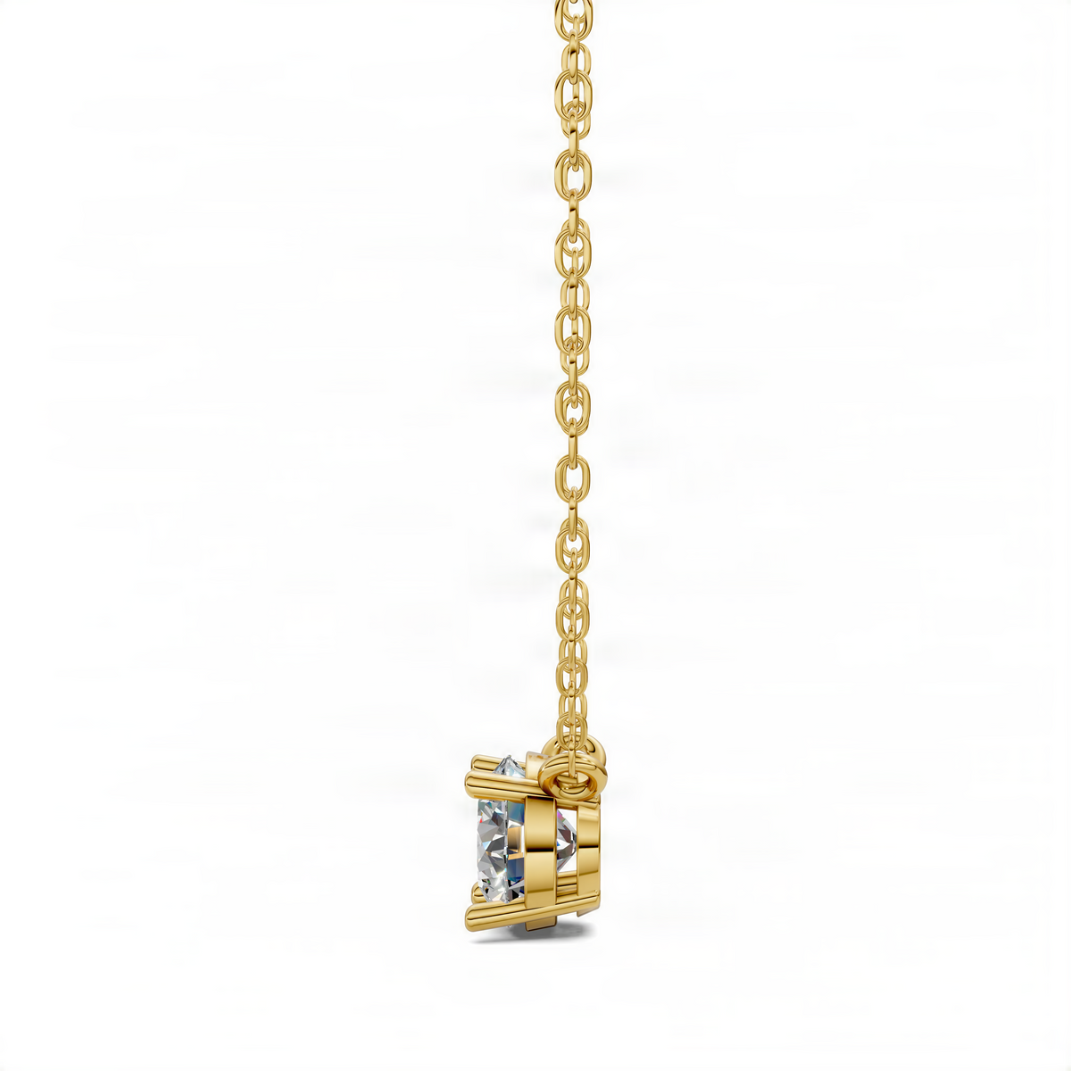 Yellow gold rectangular diamond pendant on link chain