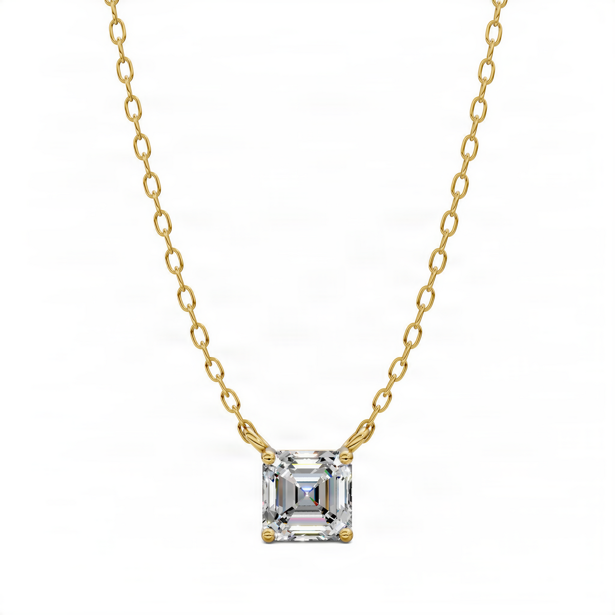 Asscher diamond pendant with gold-toned square setting on cable chain