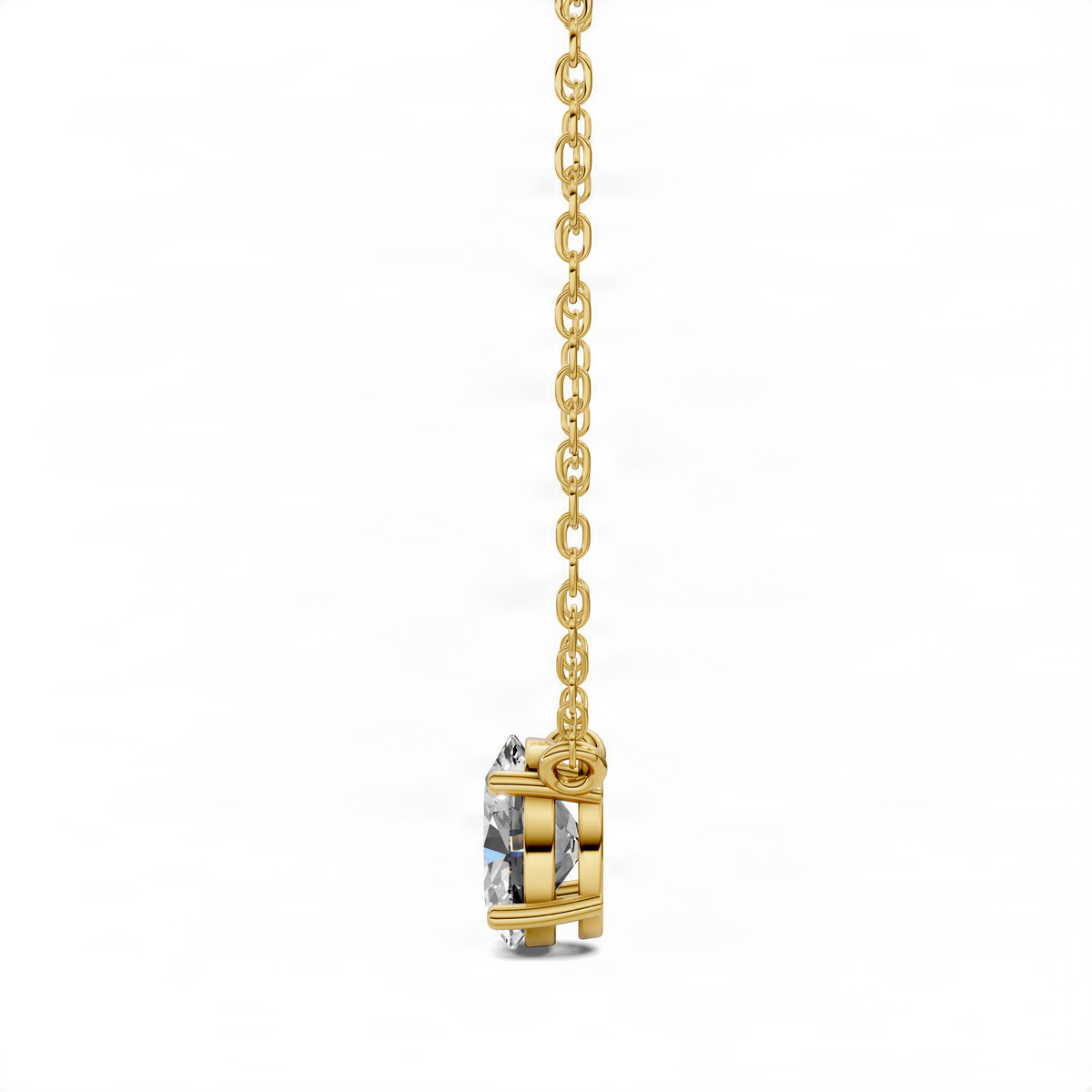 Yellow-gold oval diamond pendant in geometric cage setting on gold-tone chain