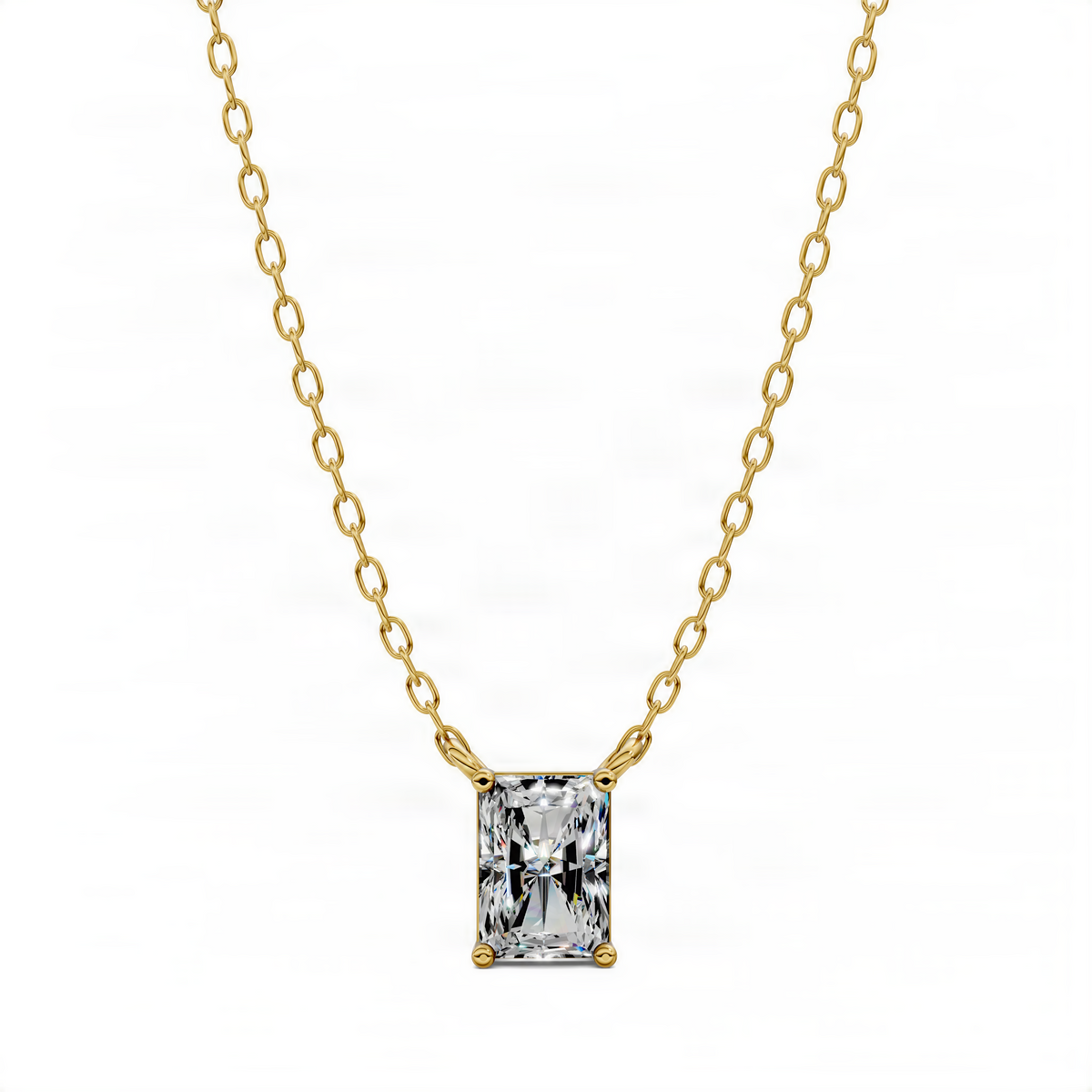 Square radiant-cut diamond pendant on yellow gold-tone chain with four-prong setting