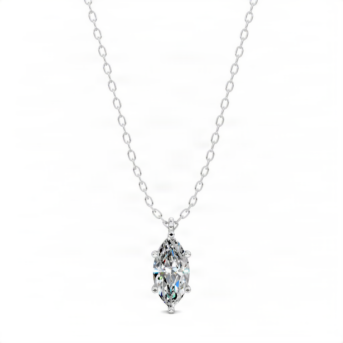 White gold marquise diamond pendant on chain