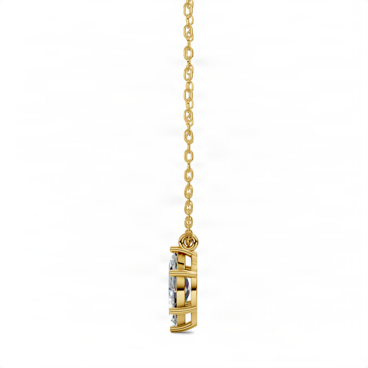 Yellow gold marquise diamond pendant with lattice bezel, on chain