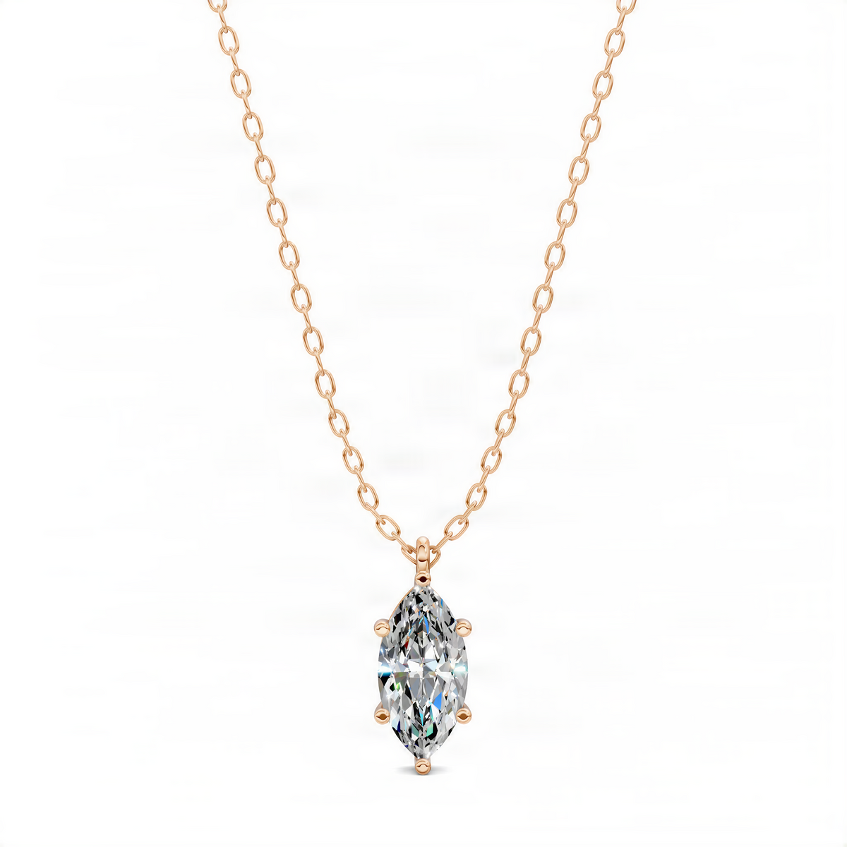 Rose gold marquise diamond pendant on chain