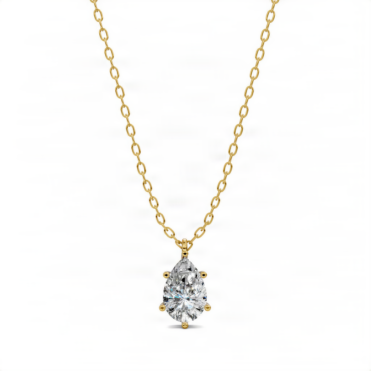 Pear-shaped diamond pendant on yellow gold chain