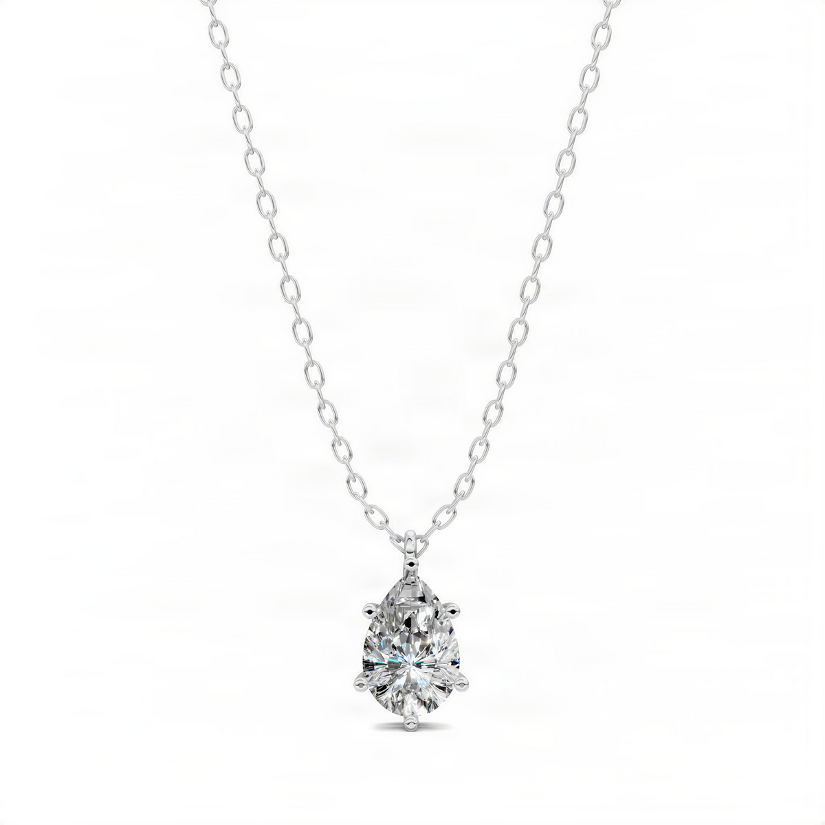 Pear-shaped diamond pendant on white gold chain
